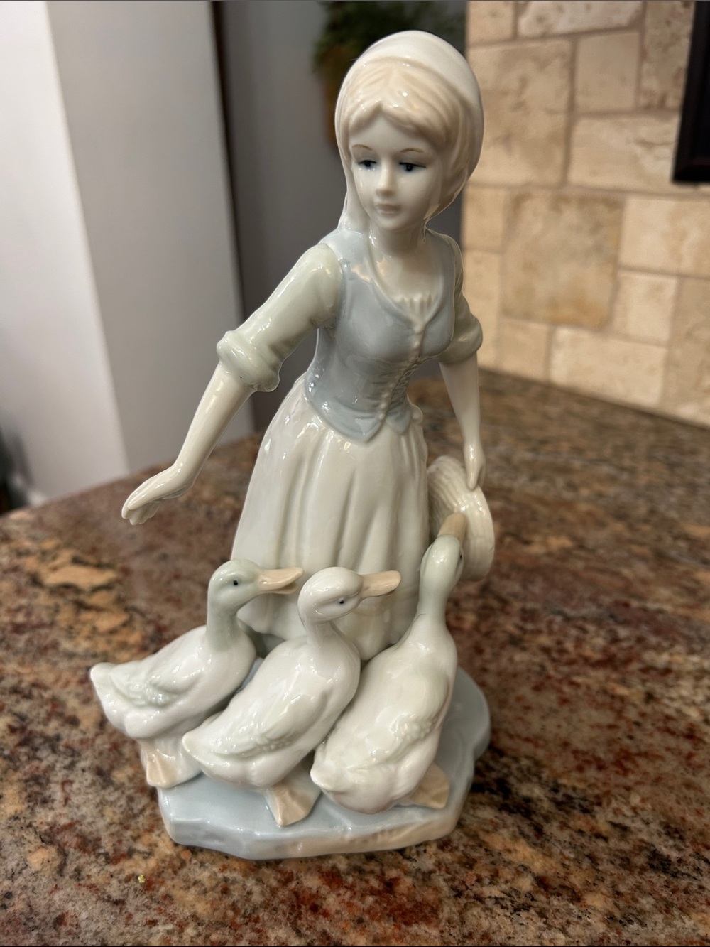 Enesco Porcelain “Girl with Ducks”Figurine - Cream and Light Blue